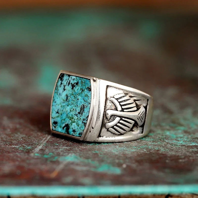 Hawk / Eagle Turquoise Ring Mens - Silver - Unisex - That Rock Aesthetic