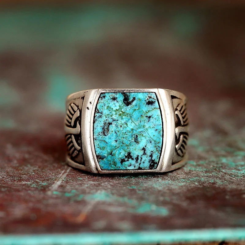 Hawk / Eagle Turquoise Ring Mens - Silver - Unisex - That Rock Aesthetic