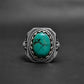Oval Owl Turquoise Mens Ring - Stainless Steel Silver - Unisex - That Rock Aesthetic
