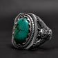 Oval Owl Turquoise Mens Ring - Stainless Steel Silver - Unisex - That Rock Aesthetic