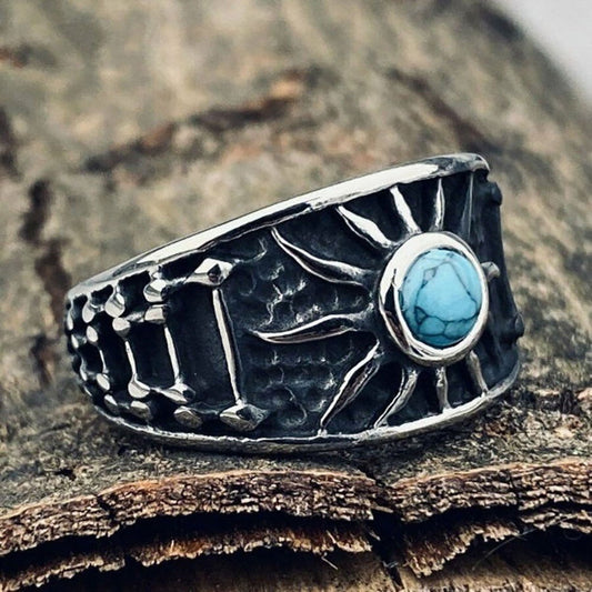 Boho Sun Turquoise Ring Mens - Silver - Unisex - That Rock Aesthetic