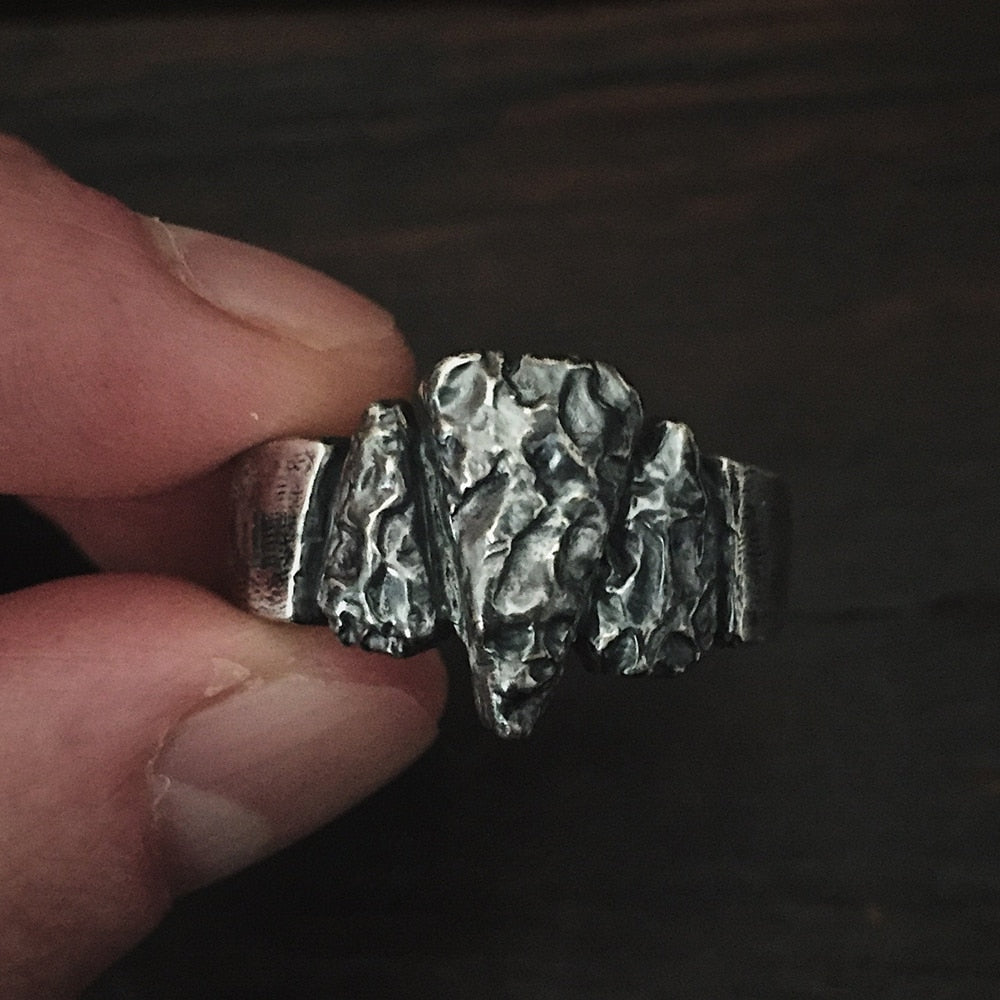 Viking Volcanic Rock Ring Mens - Stainless Steel Silver - Unisex - That Rock Aesthetic