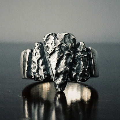 Viking Volcanic Rock Ring Mens - Stainless Steel Silver - Unisex - That Rock Aesthetic