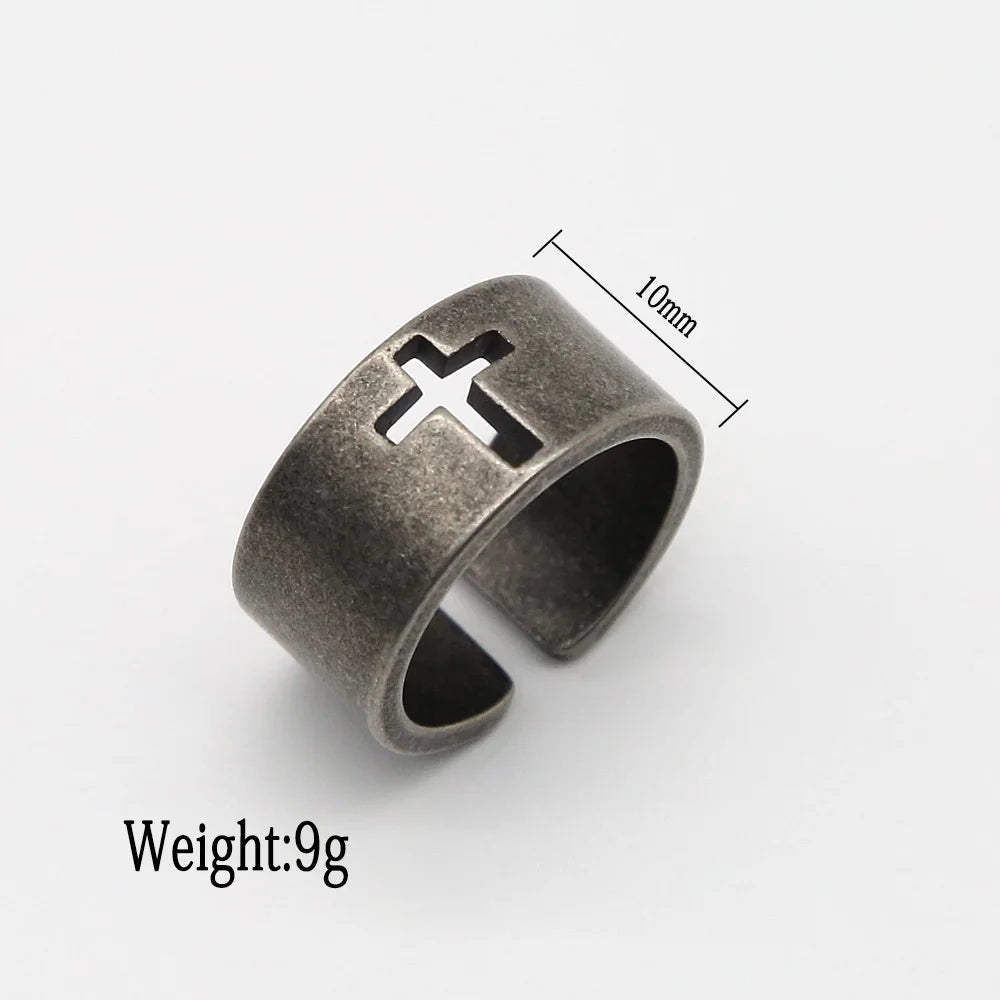 Vintage Christian Cross Ring Mens - Stainless Steel Silver - Unisex - That Rock Aesthetic