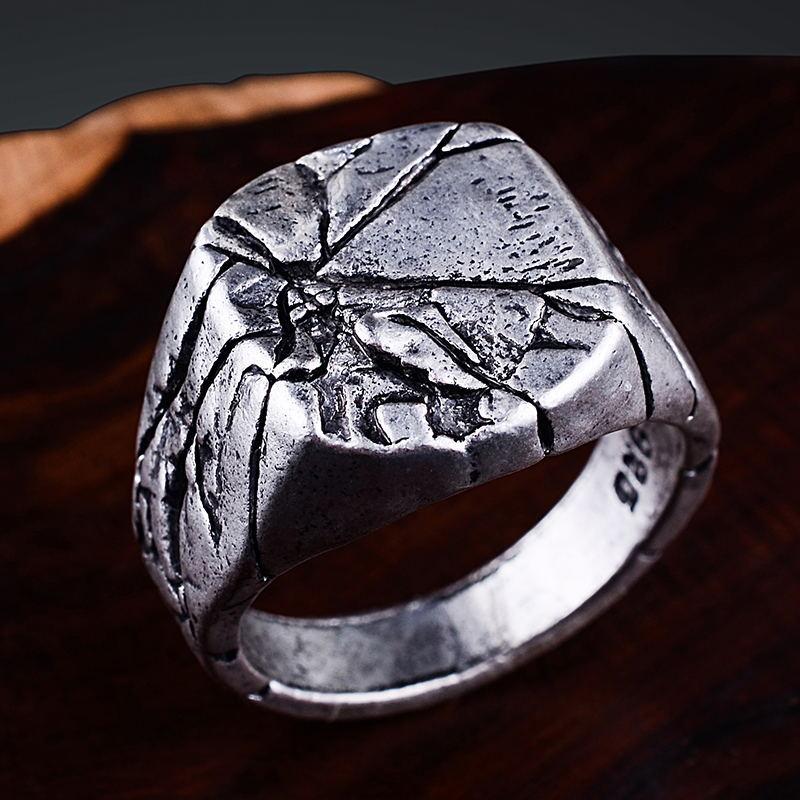 Cracked Volcanic Rock Ring Mens - Stainless Steel Silver - Unisex - That Rock Aesthetic