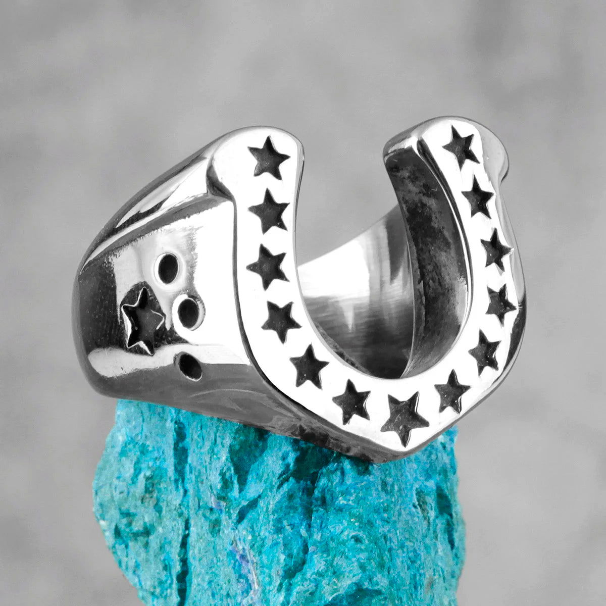 Western Cowboy Horseshoe Ring Mens - Stainless Steel Silver - Unisex - That Rock Aesthetic