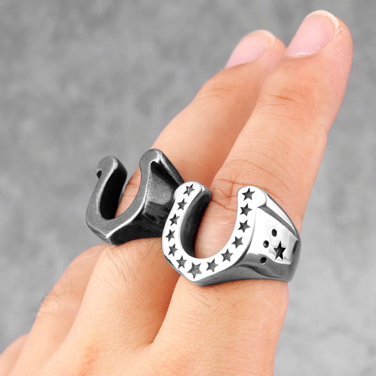 Western Cowboy Horseshoe Ring Mens - Stainless Steel Silver - Unisex - That Rock Aesthetic