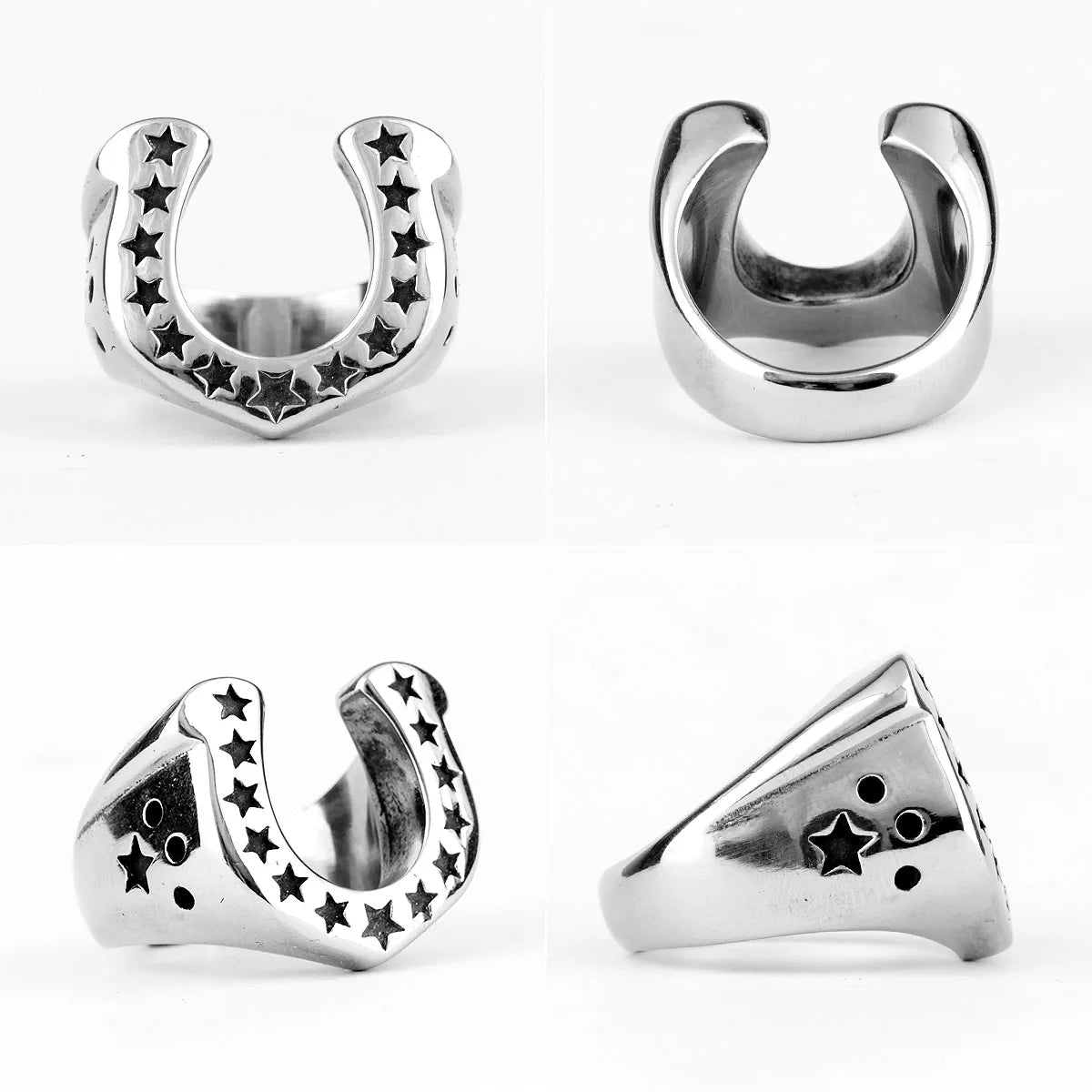 Western Cowboy Horseshoe Ring Mens - Stainless Steel Silver - Unisex - That Rock Aesthetic