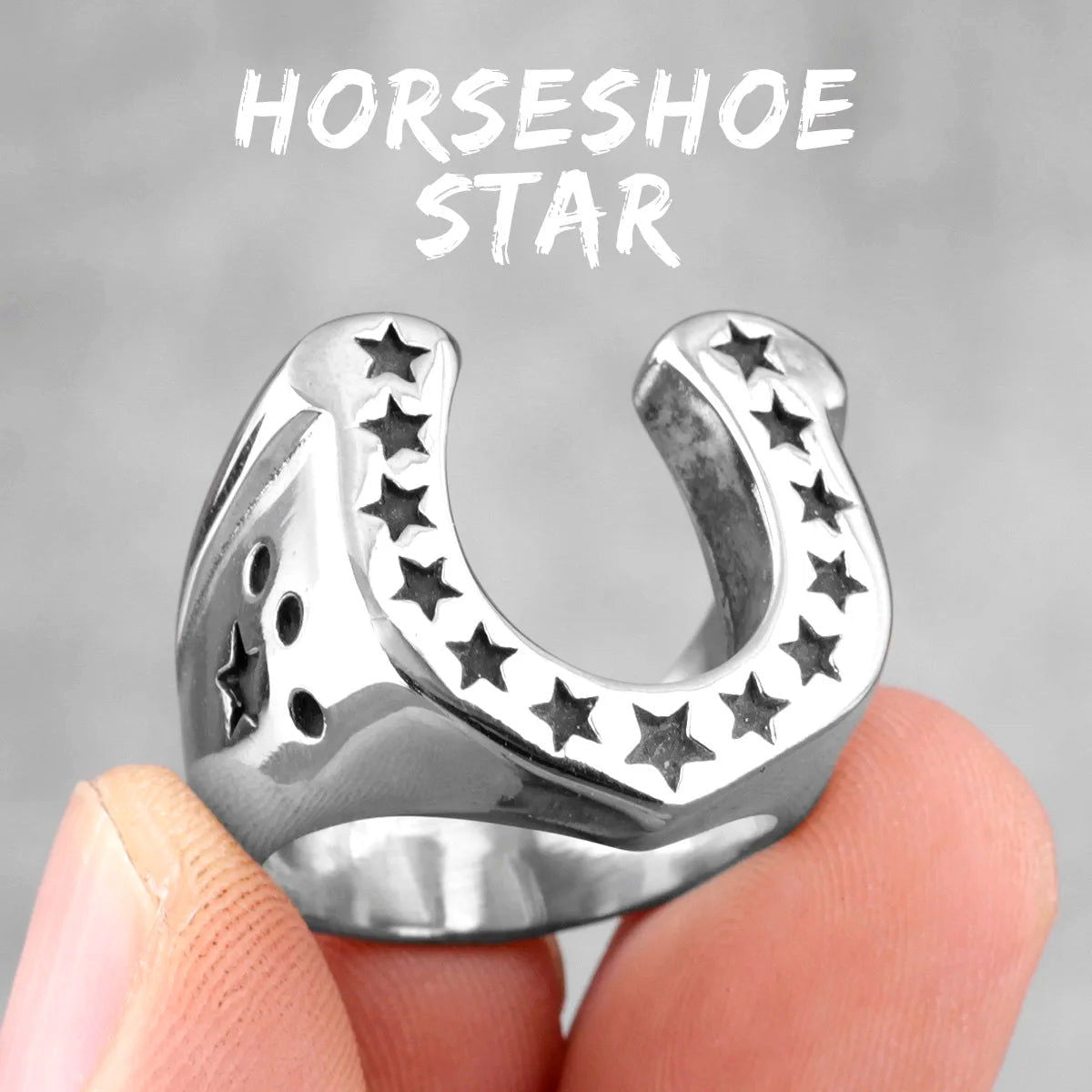 Western Cowboy Horseshoe Ring Mens - Stainless Steel Silver - Unisex - That Rock Aesthetic