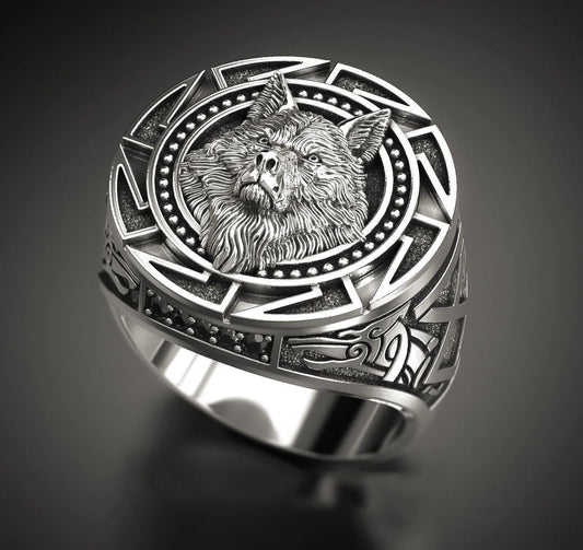 Wolf Ring Mens Signet - 925 Sterling Silver - Unisex - That Rock Aesthetic