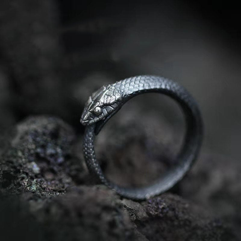 Shamanic Ouroboros Snake Mens Ring - Black - Unisex