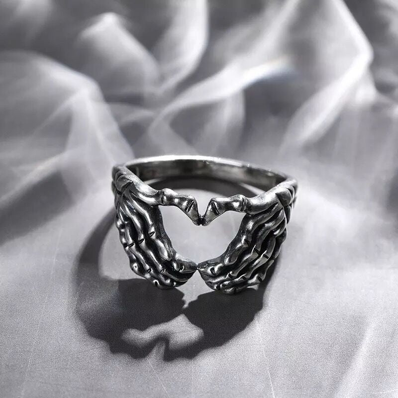Skeleton Love Hands Mens Ring - Silver - Unisex