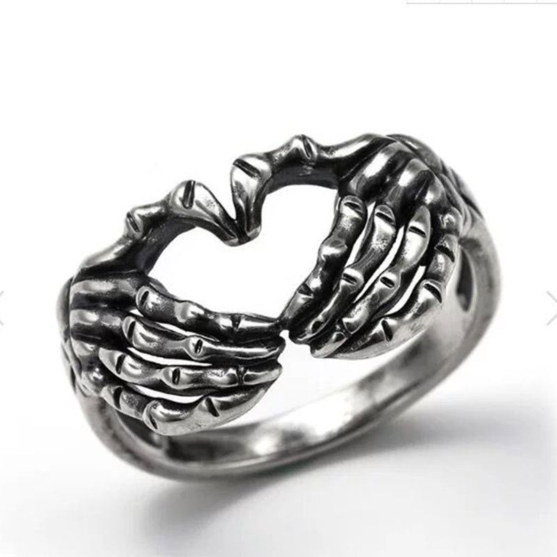 Skeleton Love Hands Mens Ring - Silver - Unisex