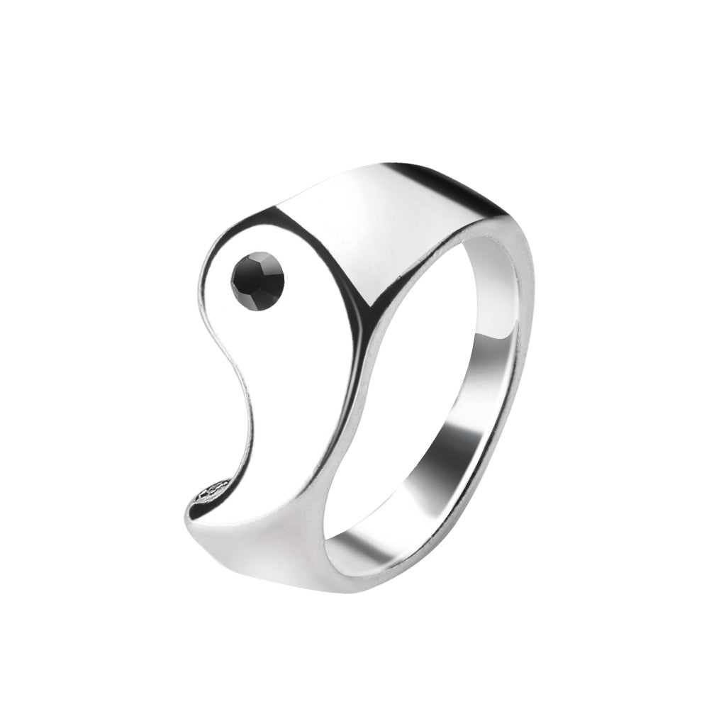 Yin Yang Paired Set of Diamond Unisex Rings - Silver