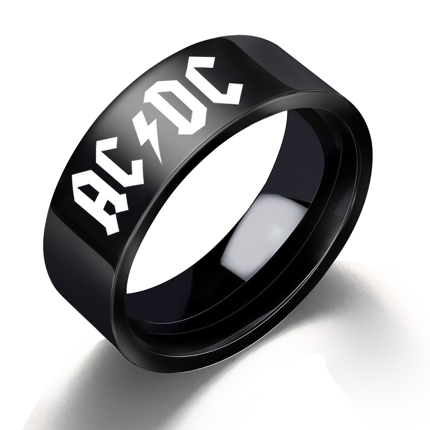 AC/DC Band Mens Ring - Stainless Steel Silver & Black - Unisex