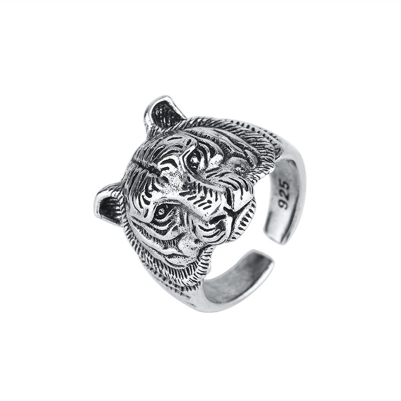 Graceful Tiger Head Mens Ring - 925 Silver - Unisex