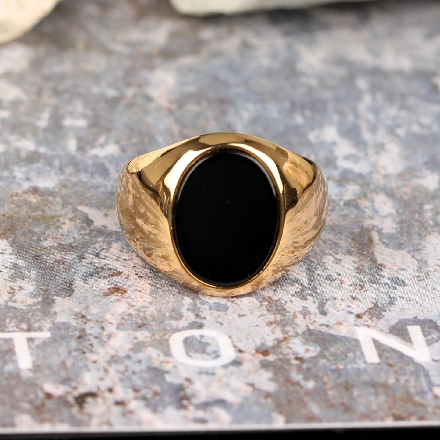 Black Oval Onyx Mens Ring - Silver or Gold - Unisex