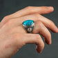 Turquoise Lion Oval Mens Ring - Silver - Unisex