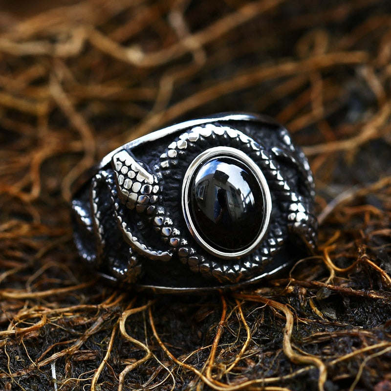 Shamanic Gemstone Snake Ring Collection - Stainless Steel Silver - Unisex